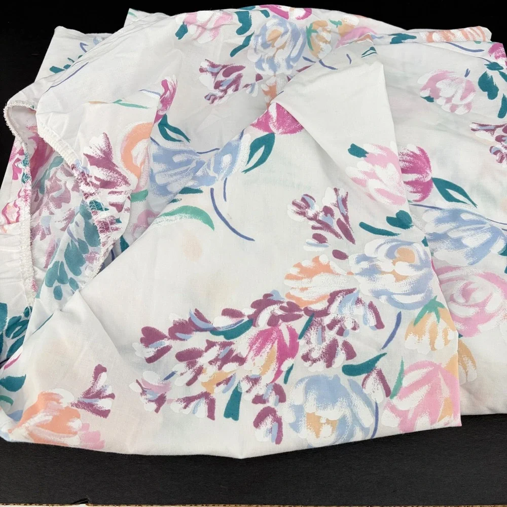 Royale Floral Sheet Set Full White Vintage Pastel Watercolor Made in USA 4pc